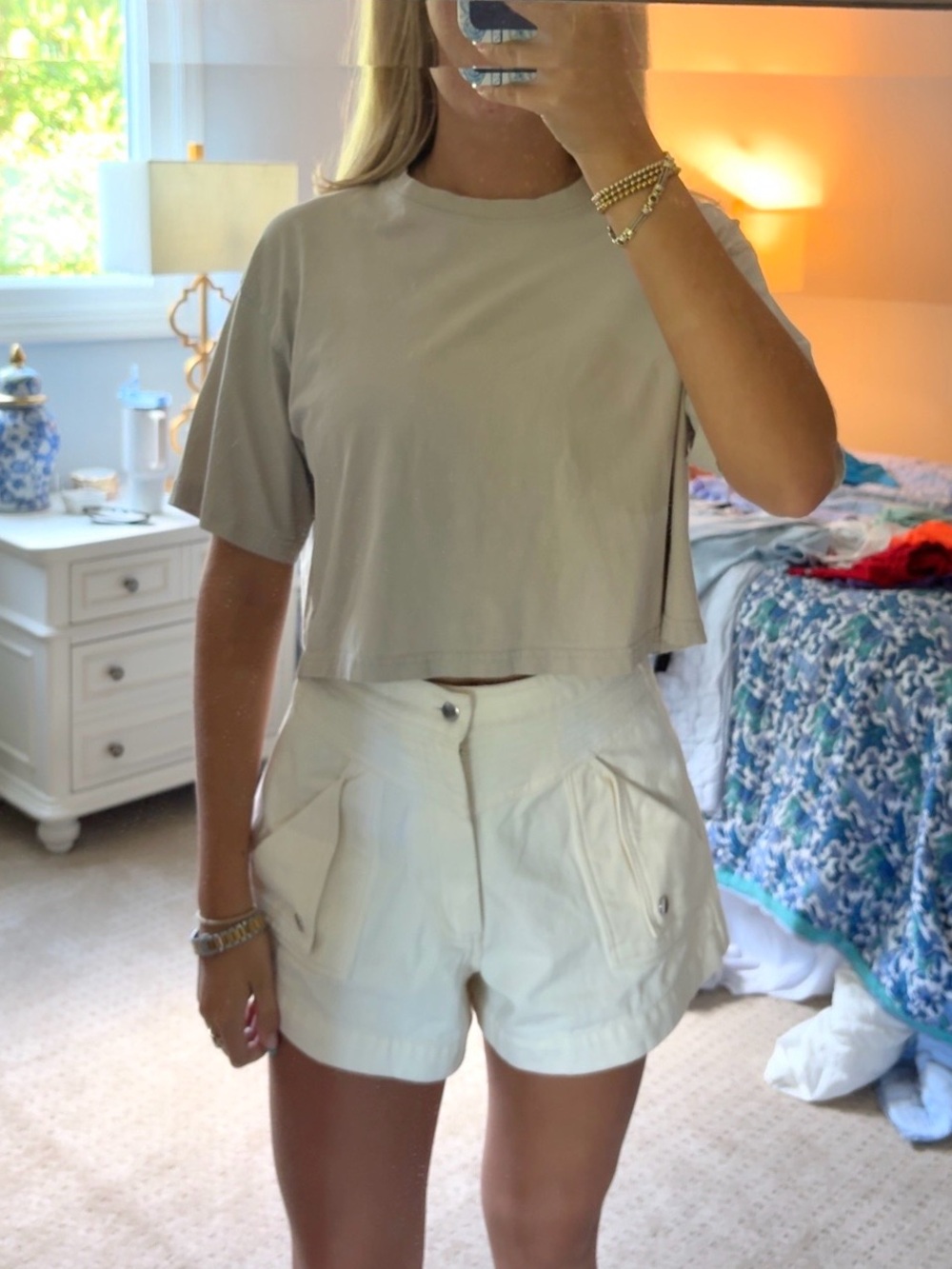 H&M Cropped Taupe Crewneck Tee